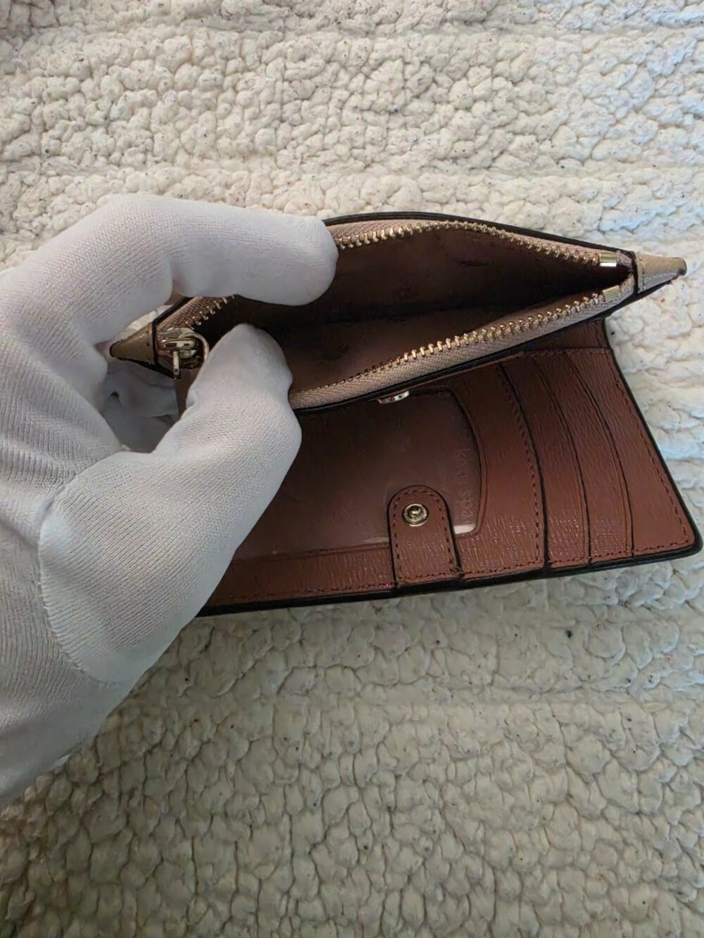 Kate Spade Small Leather Wallet | Taupe & Black | Mini Bifold - Picture 3 of 4